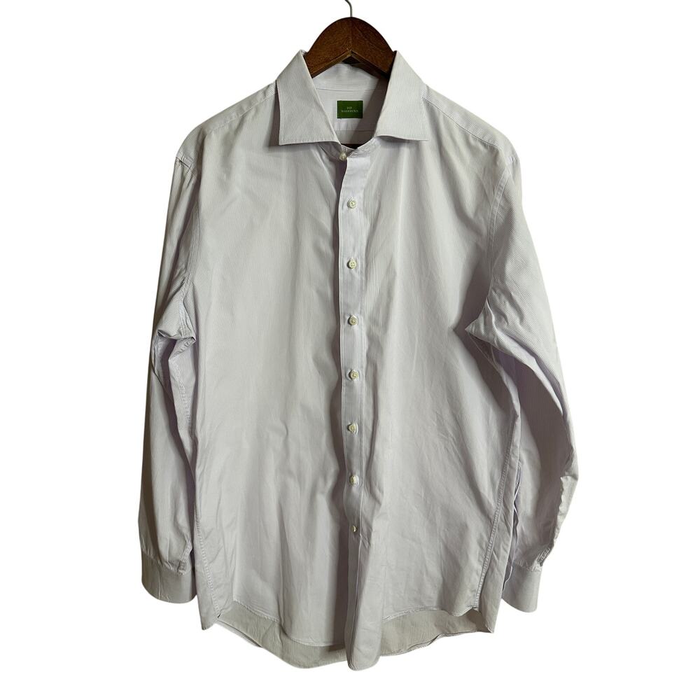 Sid Mashburn Purple Pinstripe Dress Shirt Percale Cotton Mens XL Slim Fit